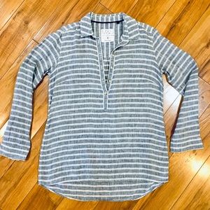 Pure Linen striped grey gray white shirt blouse lagan look cottage flax …